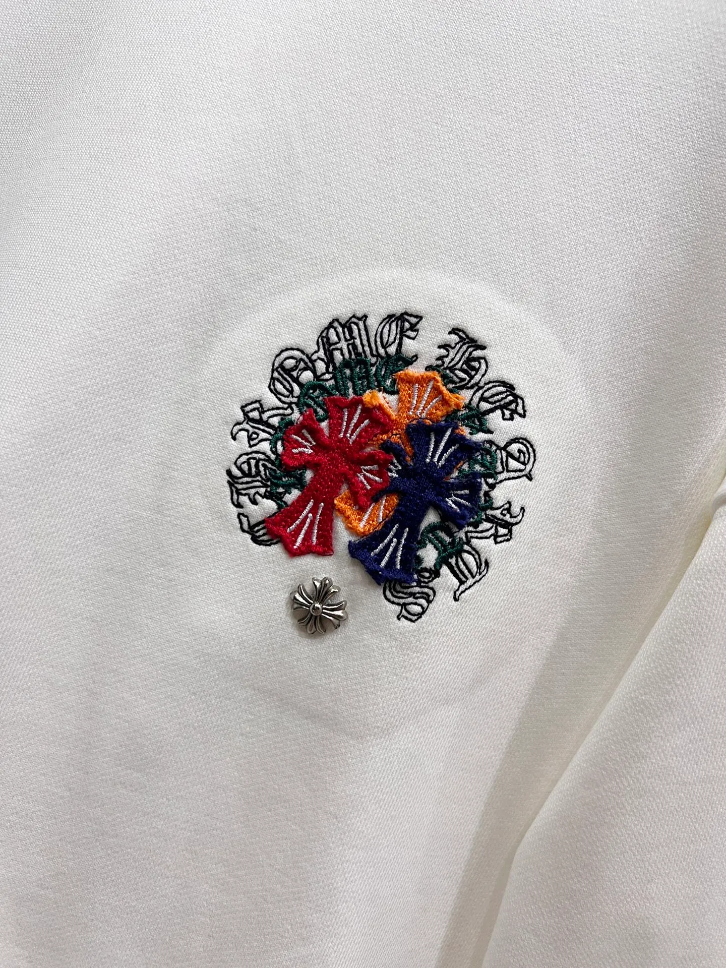 🅿️310 CH Cro 2025 Autumn and Winter New Style Customized 430g double yarn fabric, round neck long-sleeved sweatshirt, chest cross patch embroidery process, classic Sanskrit letter embroidery patch + hardware design process, high-end version! The same loose version for men and women S M L XL XXL five sizes color black white